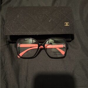 CHANEL Women's Glasses with Black Frame and Pink Accents